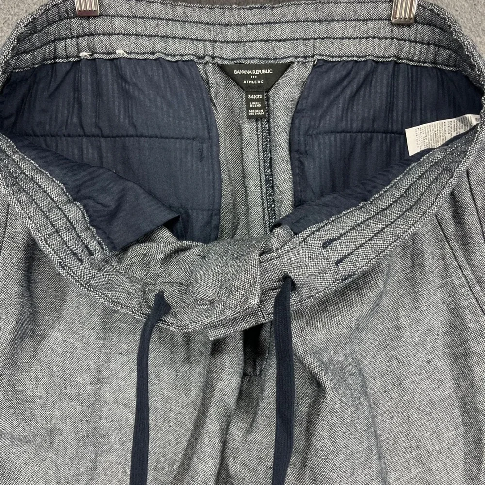 Banana Republic Athletic Pants Mens 34x32 Grey Linen Cotton Drawstring Trousers